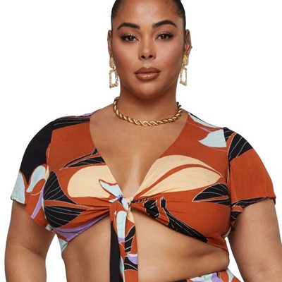 Gabi Fresh FTF 2 Dina Tropical Print Tie Front Top Cropped Plus Size 18/20