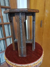 Vintage Arts And Craft Style Plant Stand Oak Base Pine Top 17" Tall