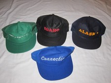 Lot of 4, Vintage Snapback Trucker Hats Cap Mesh state names made in USA