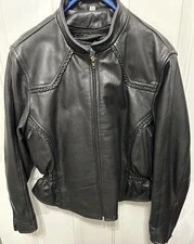 Mens PRO-RIDER Premium Genuine Leather Biker Motorcycle Jacket , Lined, Size XL