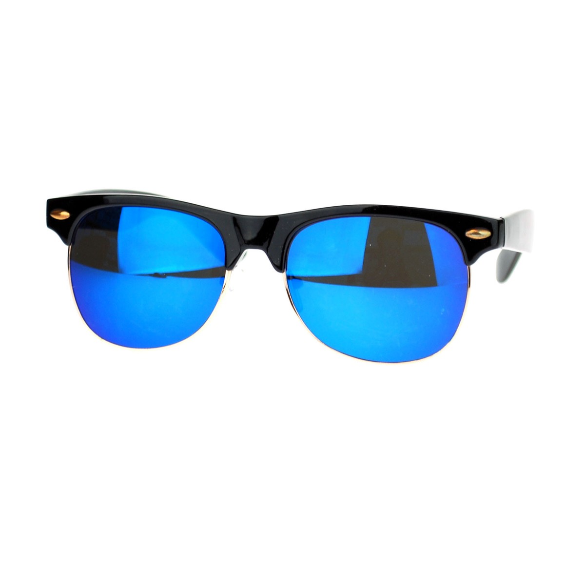 Unisex Retro Reflective Color Mirror Lens Half Horn Rim