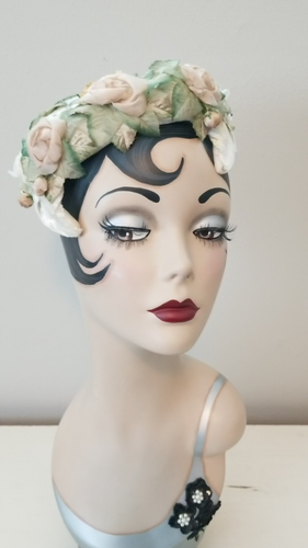 Vintage 1950's Floral Casque Style Hat with Roses, Rosebuds and Silk Leaves - Video 1 of 1