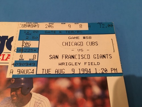 Chicago Cubs MLB Baseball 1994 Official Scorecard & Game Ticket Stub 8.9.94LESEN - Bild 5 von 5