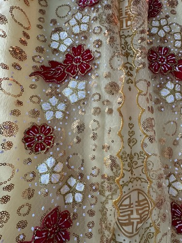 Ao Dai Vietnamese Traditional Wedding, Yellow Red and Gold Long Dress, Size S - Picture 8 of 12
