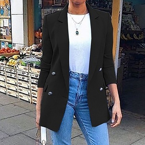 Women Slim Fit Blazer Suit Coat Ladies Long Sleeve Jacket Formal Office Outwear - Foto 5 di 12