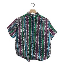 Vintage saks fifth avenue allover printed striped button up shirt small