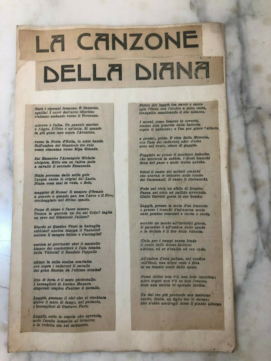 Raro Gabriele d'Annunzio La Canzone della Diana Pubblicazione giornale  originale