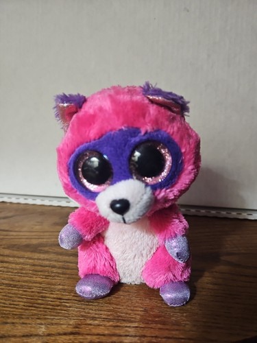 2015 Ty Beanie Boos Roxie Pink Purple Raccoon Plush Stuffed Animal 6" Tall 