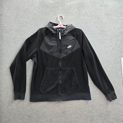 Nike Men Sweatshirt L Black Fleece Winter Wind Runner NSW Full Zip Hoodie READ