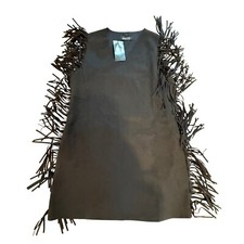 NWT XL Black Fringe Dress Sleeveless V Neck Party Country Mini Dress