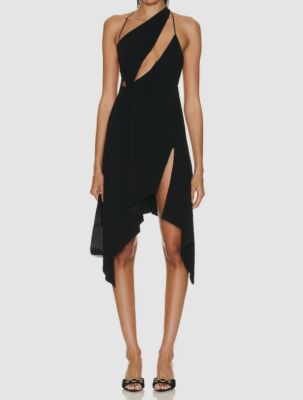 coperni asymmetric dress $1200 Women's Black Draped Cutout A-Line Size 10 The model is 177 Fiorella Women's Dresses | Mini, Women's Clothing Size:US 4 (S)