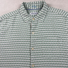 Tommy Bahama Polo Shirt Men's M Green Stripe 100 Silk Short Sleeve Causal