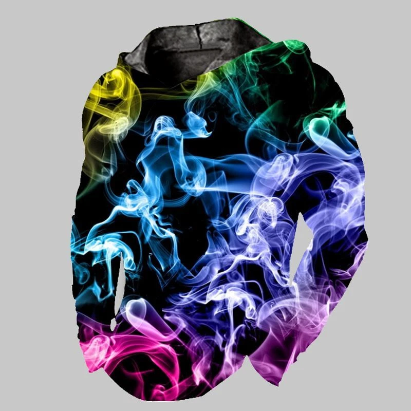 Men Hoodie Pullover Hooded Sweatshirt Colorful Smokes LightWeight Sports Graphic