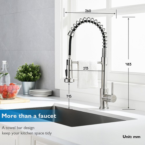 Kitchen Tap Brushed Nickel with pull out Spray 2-Mode Sink Faucet 360° swivel - Picture 5 of 6