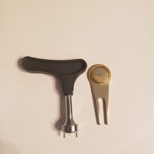 Golf Shoes Spike Wrench Tightening Spikes Cleat Removal & Gold Divot Repair Tool