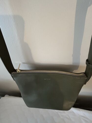Crossbody Shoulder Bag Olive Green Leather Adjustable - Picture 3 of 5