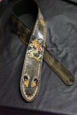 Guitar strap leather tooled all hand made in USA Black Crowes 3.5" new #3