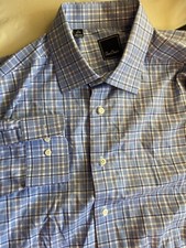 Men's David Donahue Blue Plaid Long Sleeve Button Down Dress Shirt-Size 17 34/35