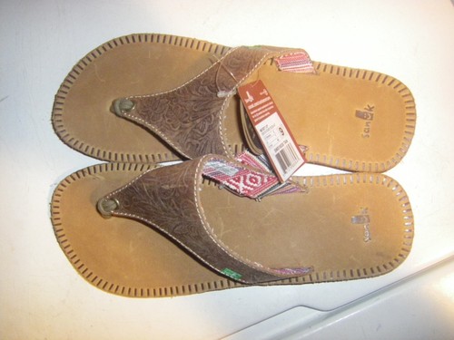 Sanuk Mosey Up Tan Women's Leather Sandals SWS10030 Flip Flops Size 9 - Picture 4 of 7