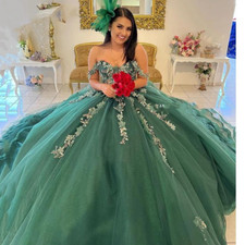 Green Quinceanera Dresses Ball Gown 3D Floral Applique Lace Sweet 16 Corset