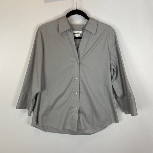 Camisa Top Foxcroft Gris Claro No Hierro Elastizada Manga Larga Ancha Botón Grande L - Imagen 2 de 8