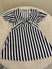 SHEIN Womens OPEN FRONT Navy Blue White Stripped Fit & Flare Dress Size Large