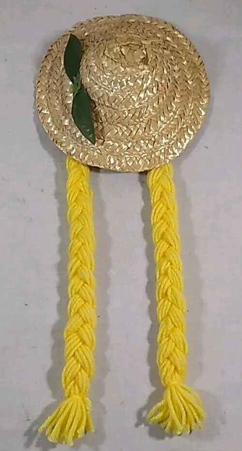 PONY Cappello bambola vintage in paglia con cauzione manca fiore e coda di cavallo giallo