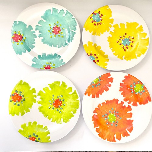 4 salad dessert PLATES, LAURIE GATES embossed melamine, orange green blue yellow - Picture 8 of 8