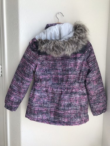 Warm Winter Coat Jacket Child size Large 10-12 Pink Gray Removable Faux Fur Hood - Picture 10 of 20