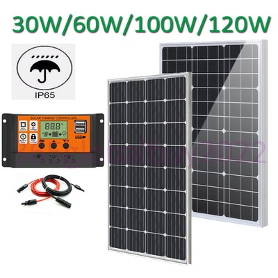 30W 60W 100W 120W Portable Solar Panel Battery Kit RV Caravan Camping Car Boat