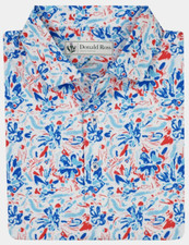 NEW Donald Ross MEDIUM Denver Abstract Floral Print Golf Polo Shirt White Multi