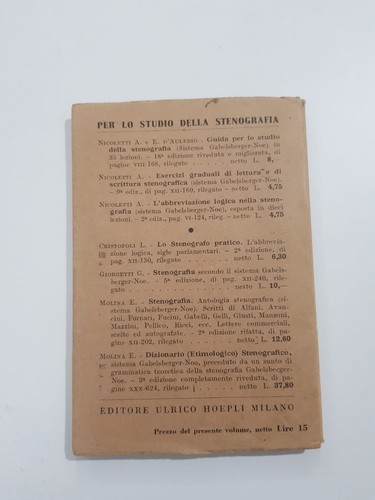 MANUALI HOEPLI - SIGLARIO STENOGRAFICO ED 1° 1943 - Foto 2 di 3