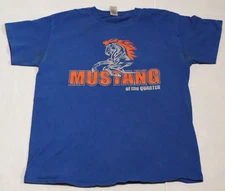Gildan Ultra Cotton mens short sleeve Graphic Mustang Horse blue T shirt size M
