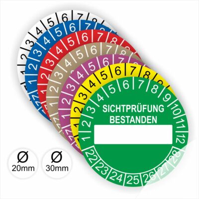 Prüfplaketten Sichtprüfung Bestanden Ø: 20mm oder 30mm NEU Plaketten Wartung 