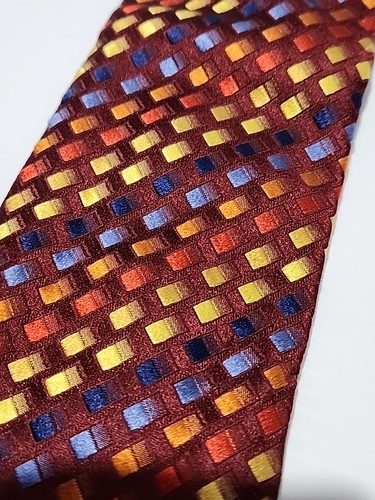 Pietro Boldoni Brown Colour Check Silk Neck Tie Made in Italy New - Picture 3 of 6