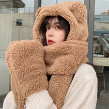 Cute Bear Ear Hat Scarf Gloves Set
