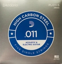 5 Pack D'Addario Gauge .011 Plain Steel Single Electric Acoustic Guitar String