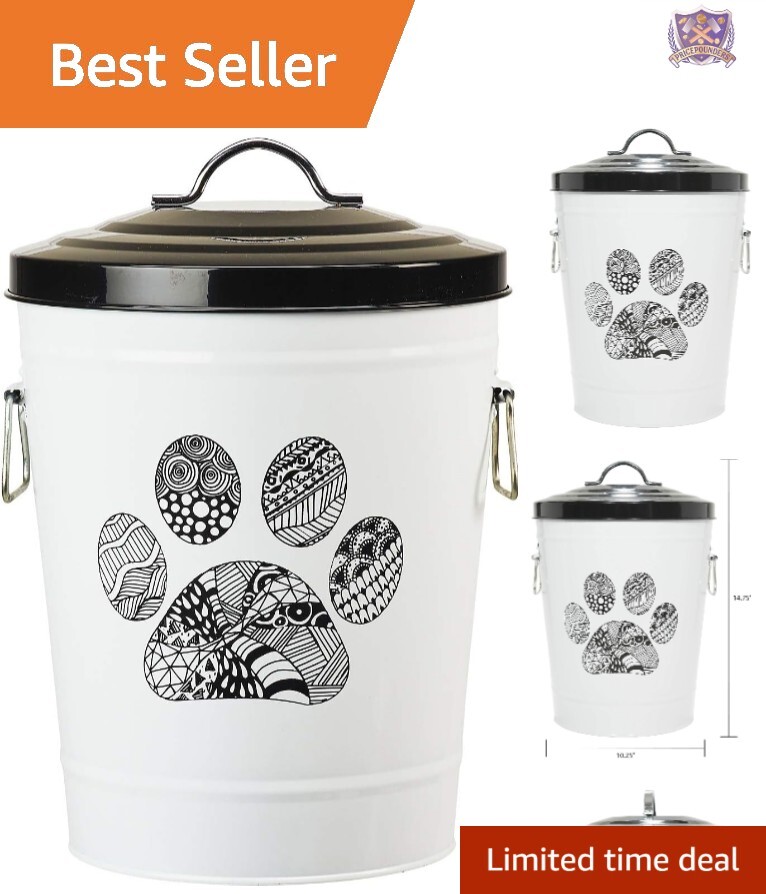 Large Metal Pet Food Storage Bin 17lb Capacity Durable Trendy Paw