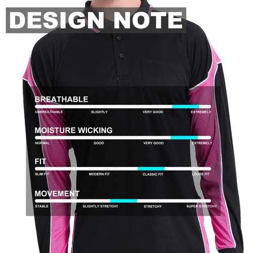 Work Polo Shirts Long Sleeve hi vis panel chest pocket quick dry Black Blue Pink - Picture 47 of 58