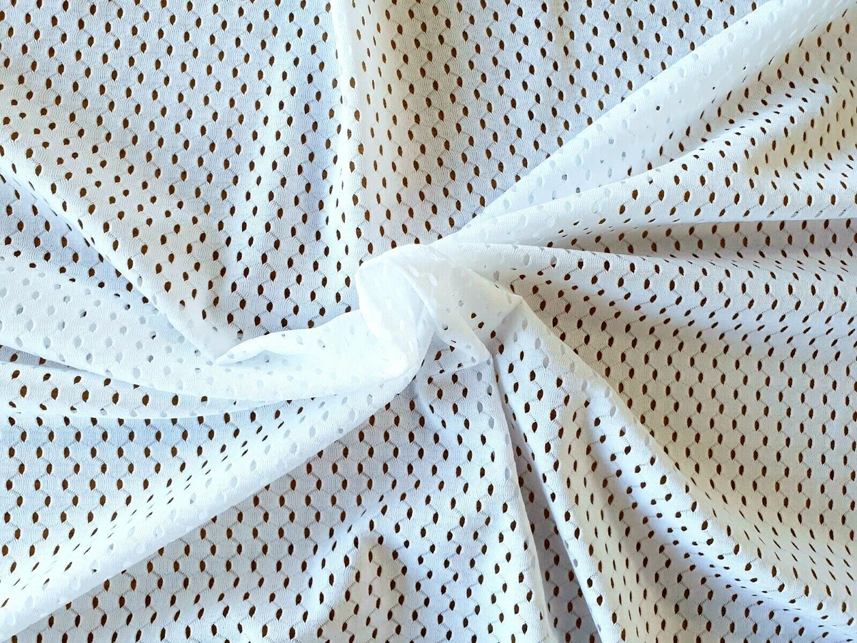 White Eyelet Airtex Sports Mesh Fabric 4 way stretch Lining Sportswear
