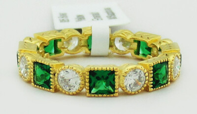 LAB CREATED SMARAGD & MIT SAPHIREN ETERNITY RING 14K GELBGOLD PLATTIERT (.925)