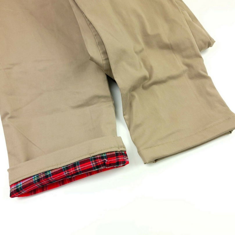 Lands' End Flannel Lined Chino Pants Men Traditional Fit Elmwood Beige