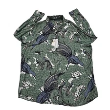 NWT Perry Ellis 4XL Bird Print Button Up Shirt Long Sleeve Green White