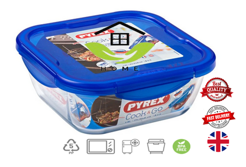 PYREX COOK & GO AIRTIGHT GLASS FOOD STORAGE CONTAINERS WITH BLUE PLASTIC LID - Picture 10 of 16
