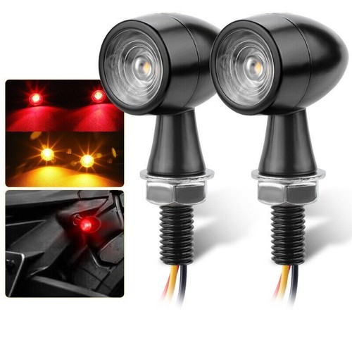 Mini Motorcycle Bullet LED 2pcs Turn Signal Mini Blinker Brake Light Amber+Red - Picture 3 of 11