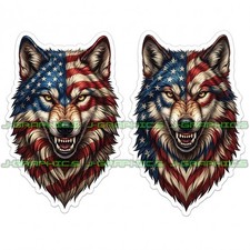 Patriotic Wolf American Flag Usa Vinyl Decal Sticker 2 Pack E