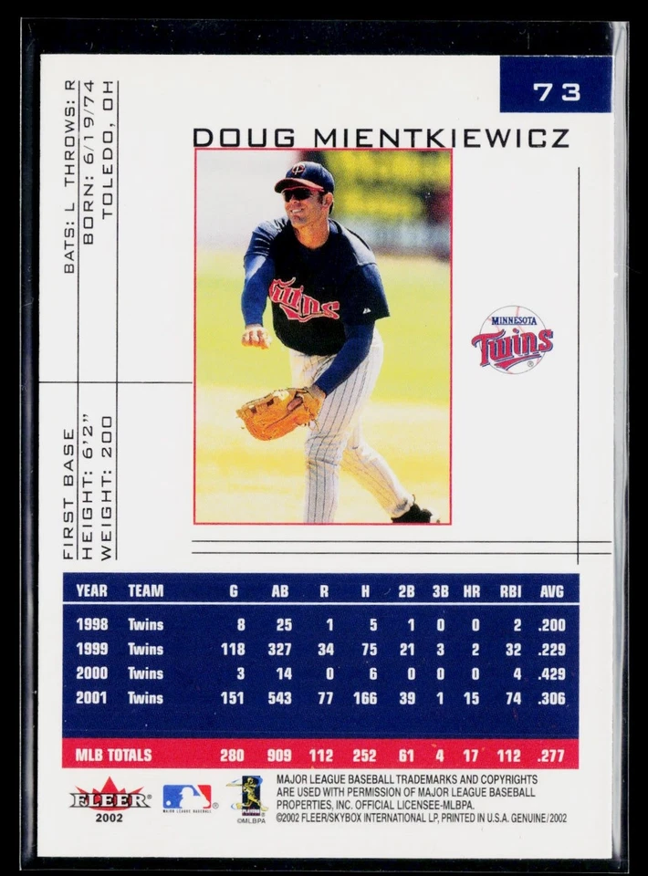 2002 Fleer Genuine #73 Doug Mientkiewicz - Image 2 of 2
