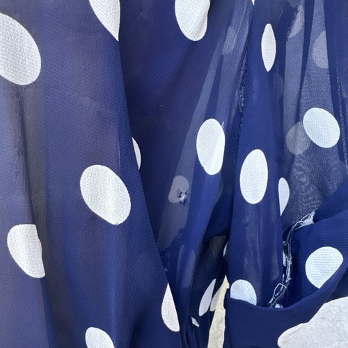 Vintage 1940er blau & weiß Tupfen Print Kleid Viskose Chiffon halbtransparent 1930s - Bild 10 von 23