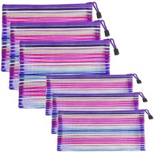 Mesh Bags with Zipper 6 Pack , Nylon Makeup Bag 6 Pcs Makeup Nylon Mesh Purple