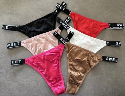 6 Pcs Lot  Womens Sexy Satin Thongs Panties Low G-String V-back Underwear,S-XL